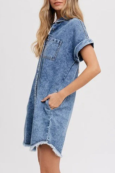 Casual Button Short Sleeve Loose Dress for Women