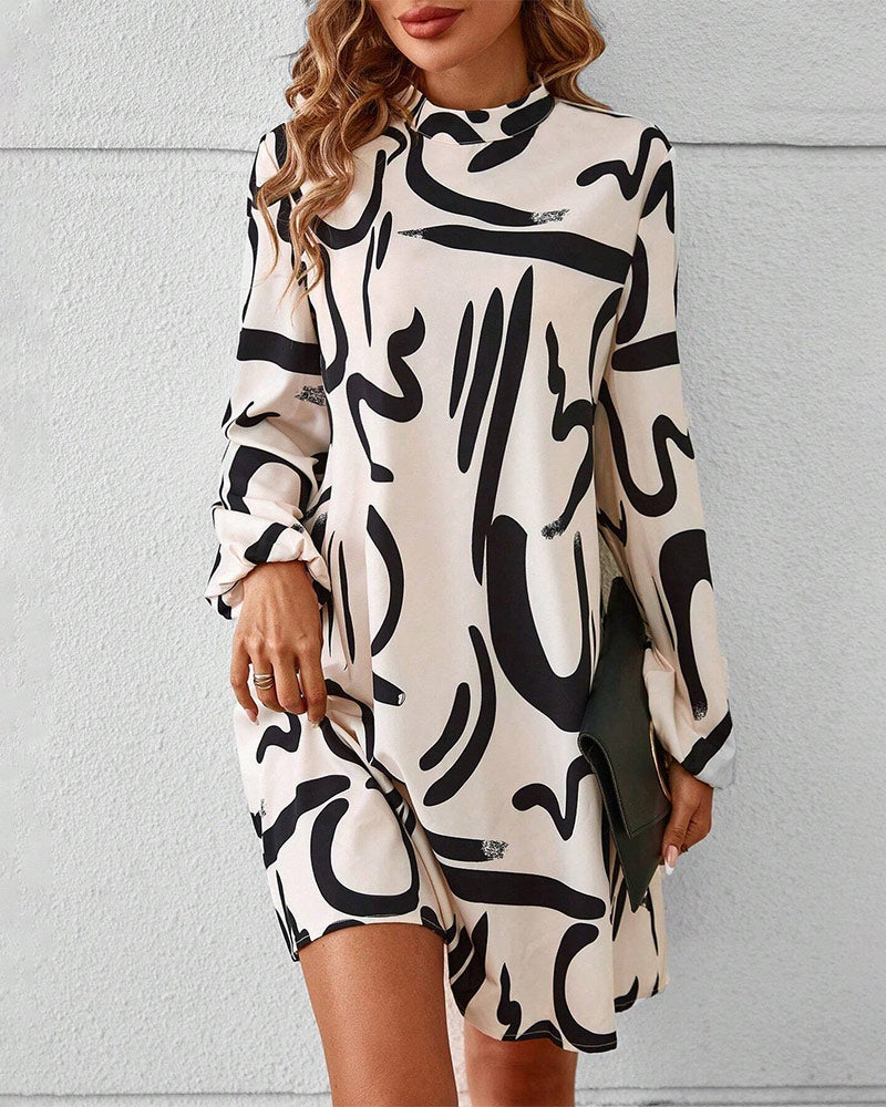 Women's Mock Neck Graffiti Print Dress