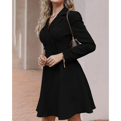 Women's Lapel A-Line Long-Sleeve Dress