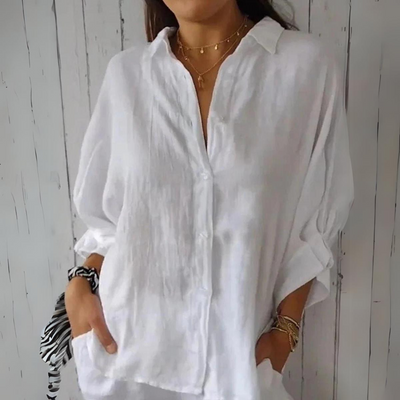 Women's Loose-Fit Button-Up Top with Back Ribbon